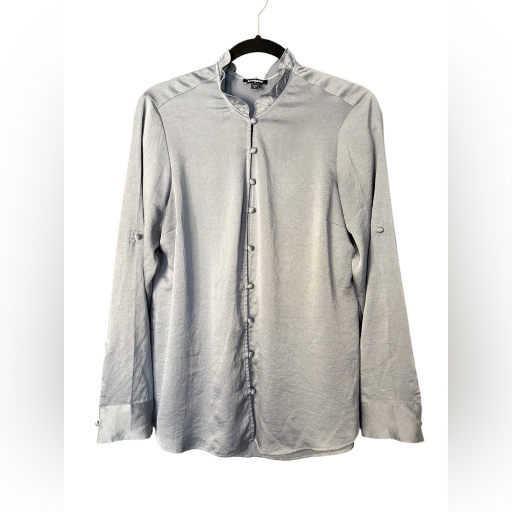 Women’s Express Size Large Slate Blue Long Sleeve Satin Blouse
